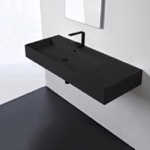 Scarabeo 5121-49 Matte Black Ceramic Wall Mounted or Vessel Sink With Counter Space